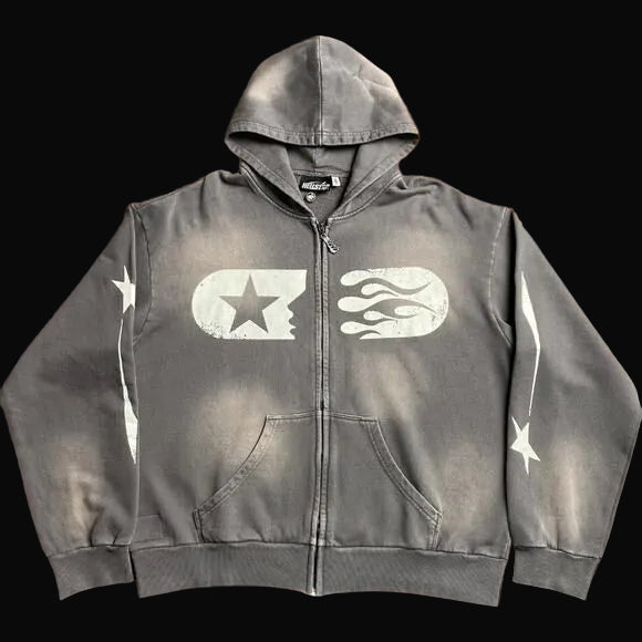 Hellstar Zip Up Hoodie Grey