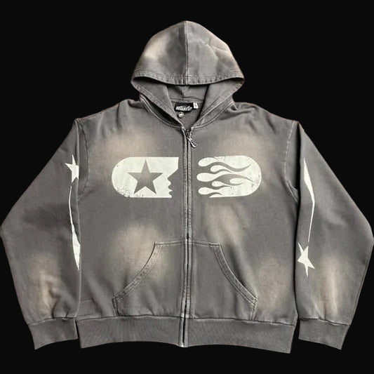 Hellstar Zip Up Hoodie Grey