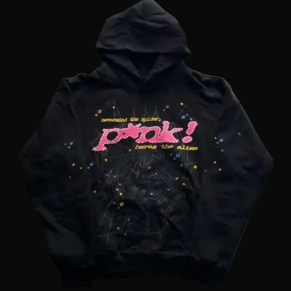 Sp5der Pink Black Hoodie